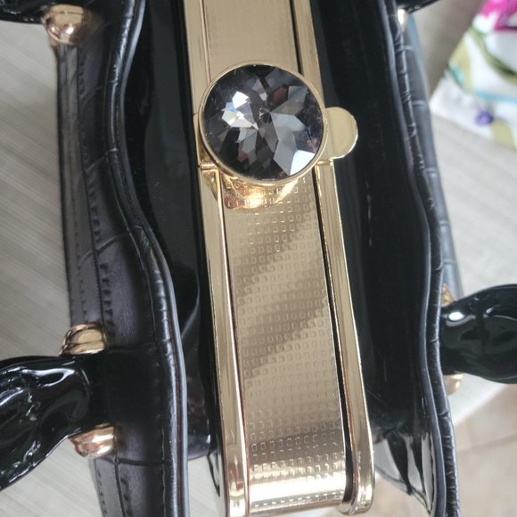 Black Patent and croc embossed PVC Structured Tote - Picture 4 of 11